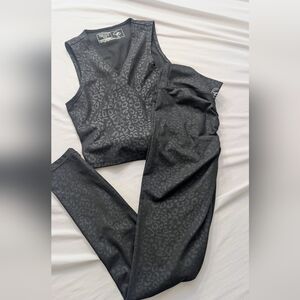 Celestial Bodiez Two Piece Black Leopard Print Leggings & Crop Top Set